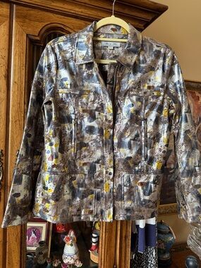 BirchHillFauxLeatherArtisianContemporySilver&BrushStrokesGoldBlackBrownS:PMAsNew